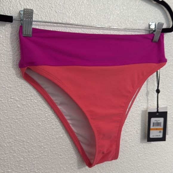 NWT- DKNY- Color block high waisted bikini bottoms- coral/pink- size small - Picture 6 of 10